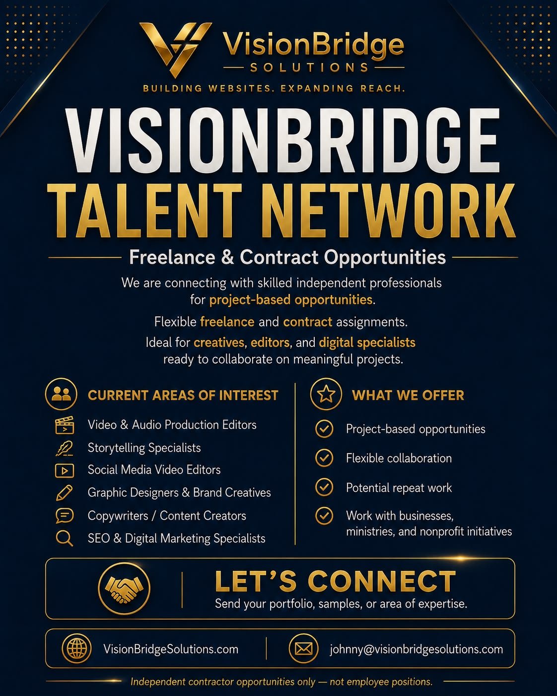 VisionBridge Talent Network — freelance and contract opportunities job posting
